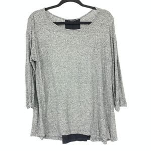 J. Jill Wearever Tunic Top Women's S Petite Gray Black Layered Hem Split Back